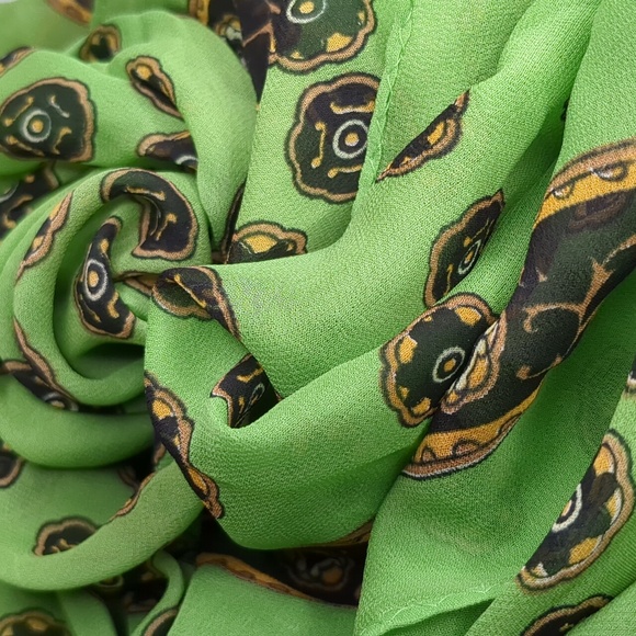 Vintage 60s Green Western Scarf Sheer Rayon Bandana Style Japan 27" Square - Picture 6 of 10
